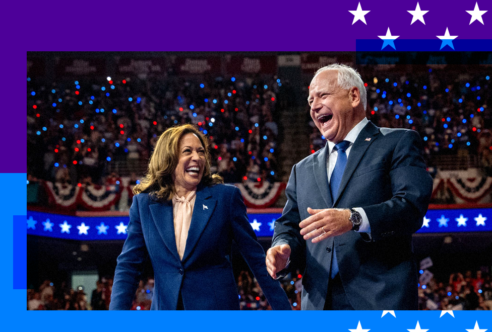 Kamala Harris with her vice-presidential running mate Tim Walz 