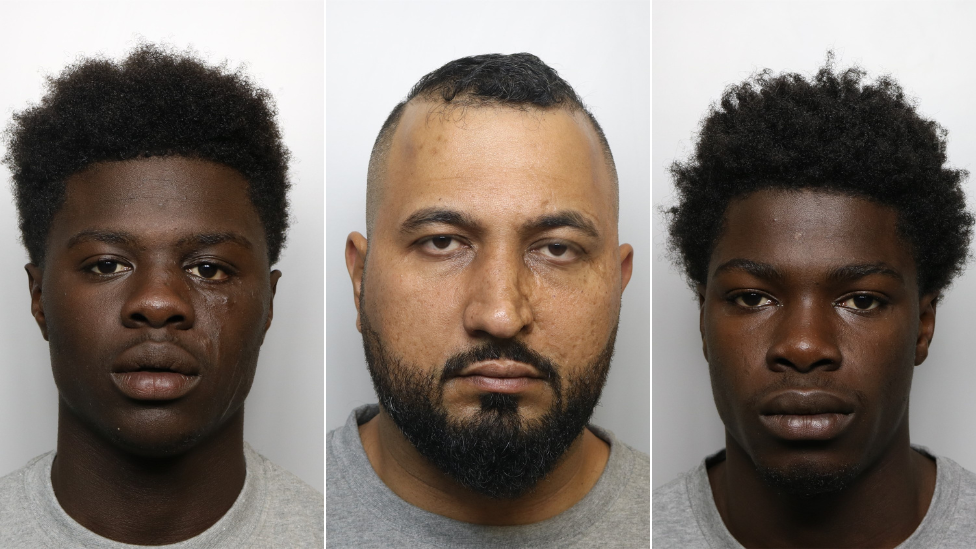 Police custody pictures of three men; Thomas Bickersteth, Adnan Rasool and Isaac Bickersteth.