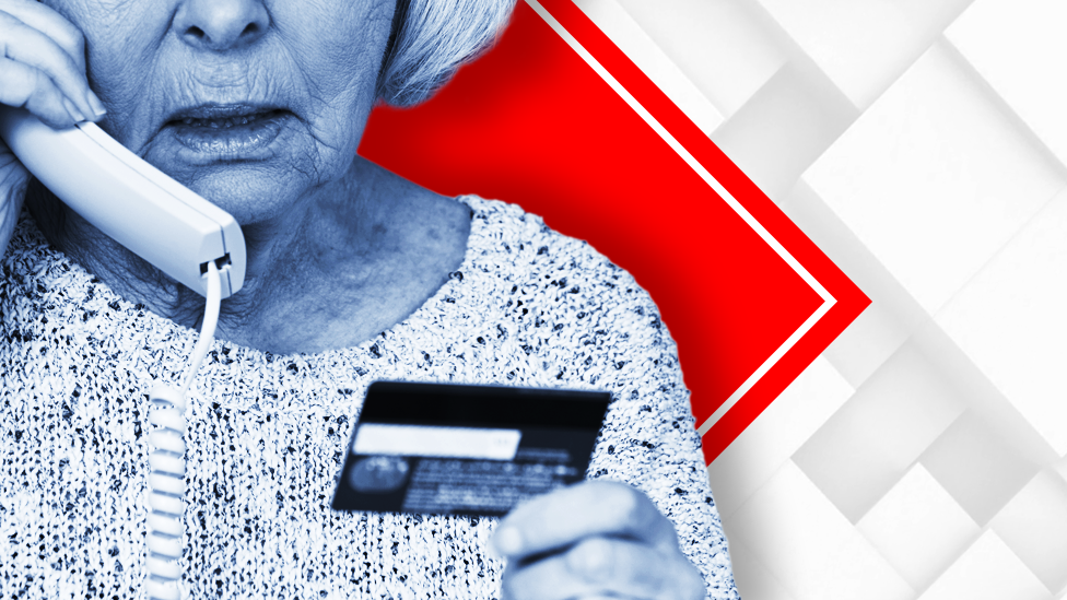 A branded image of a lady holding a debit card and speaking on the phone. The background is white and a red logo is present.