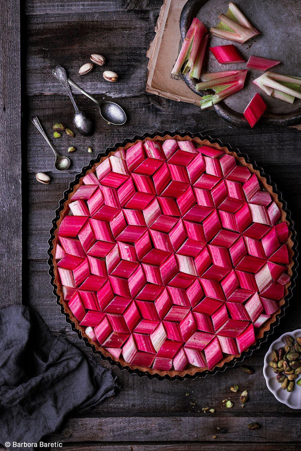 A rhubarb tart on a table 