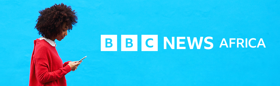 A woman looking at her mobile phone and the graphic BBC News Africa