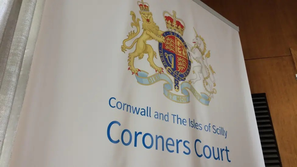 Banner with a heraldic crest: Cornwall and The Isles of Scilly Coroners Court