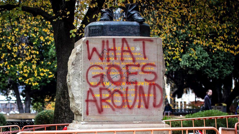 The vandalised William Crowther statue