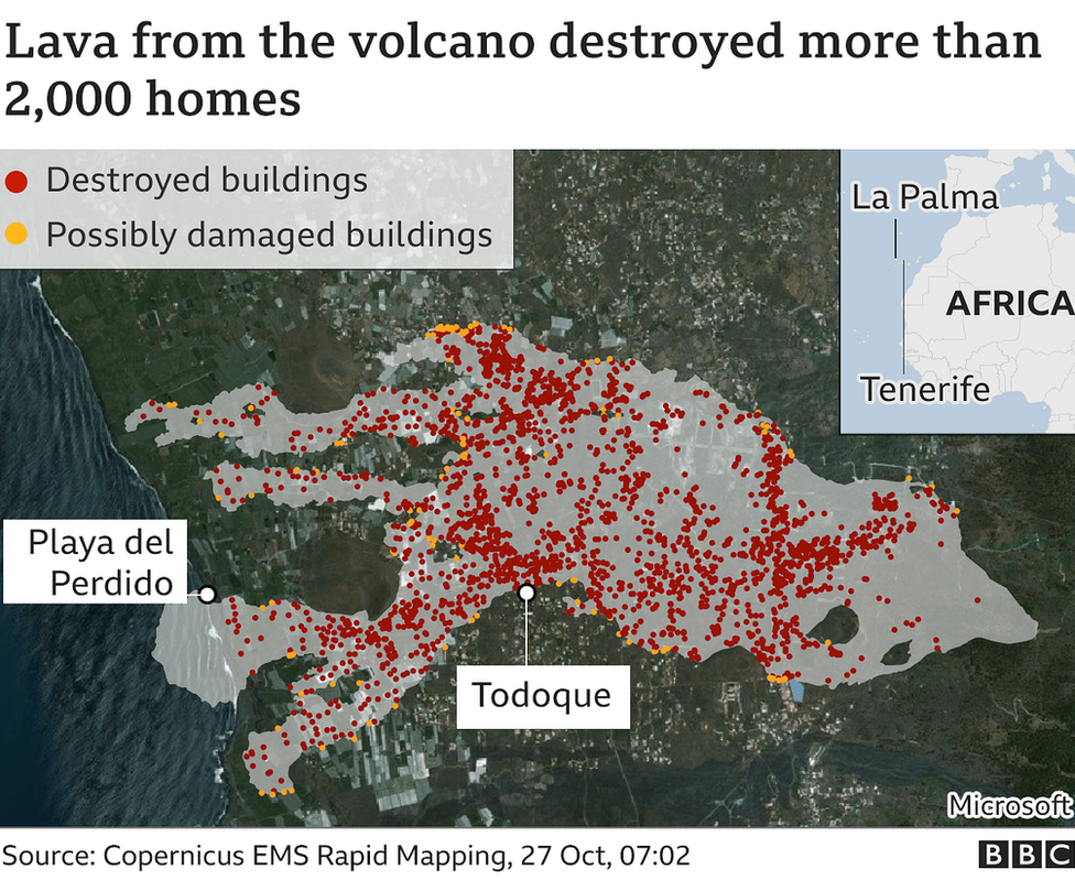 Map of destruction caused by lava