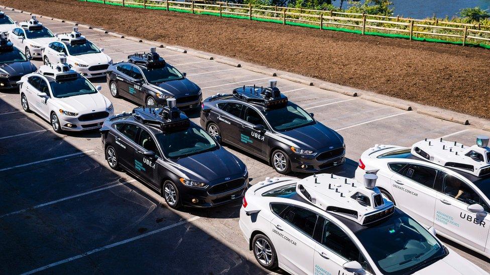 Pilot models of the Uber self-driving car is displayed at the Uber Advanced Technologies Center on September 13, 2016 in Pittsburgh, Pennsylvania.