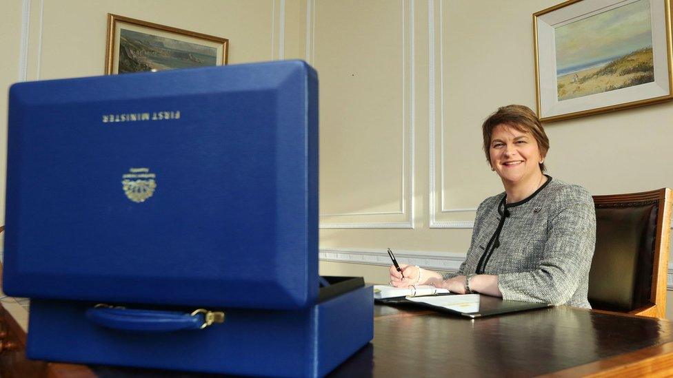 Arlene Foster at her desk in the first minister's office