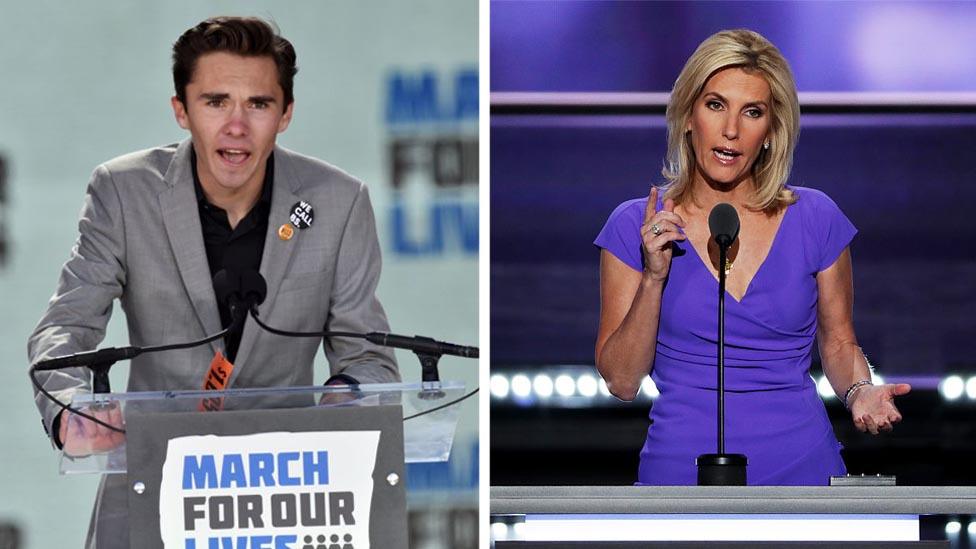 David Hogg (left) and Laura Ingraham