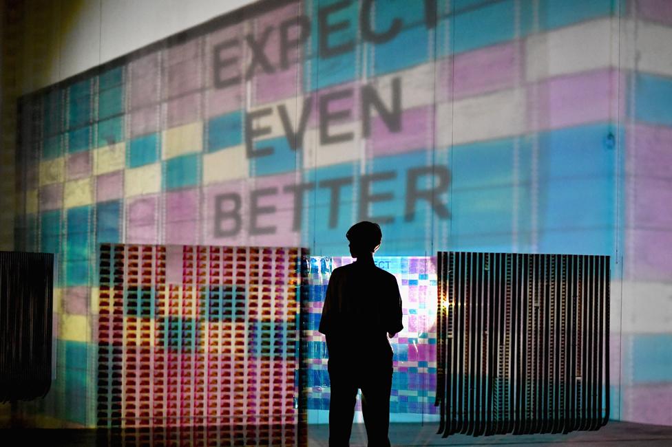 Flagship Filmstrip Projections by artist Jenifer West at the Tramway theatre