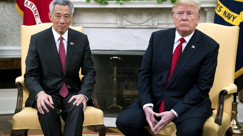 President Donald Trump with Prime Minister Lee Hsien Loong of Singapore at the White House October 23, 2017