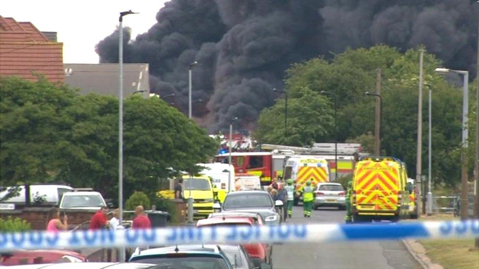 Emergency vehicles near the Kilnhurst plant