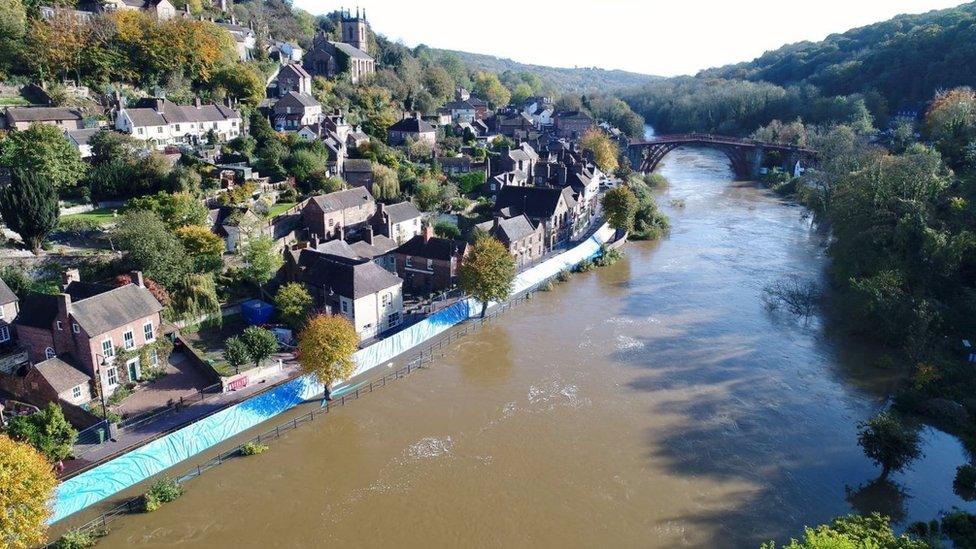 High river levels in Ironbridge, Shropshire