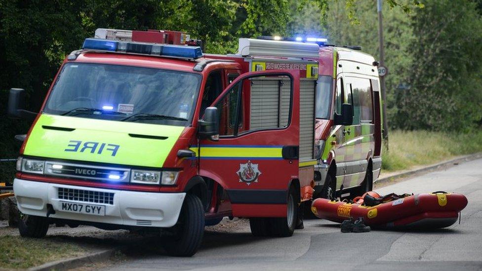 Fire van and rescue boat