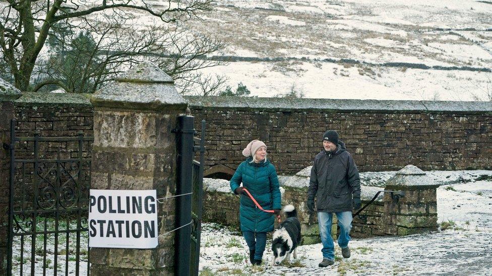 Snow at a polling station in Nenthead, Cumbria