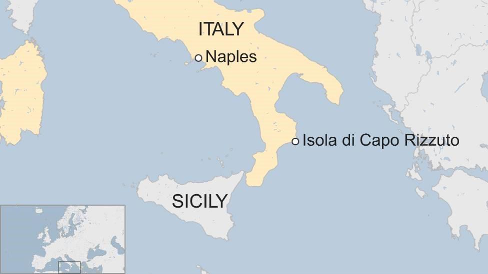 A map showing where the migrant centre is in southern Italy