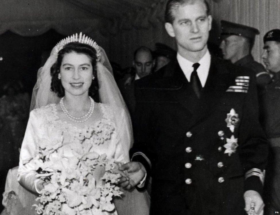 Princess Elizabeth (laterly Queen Elizabeth II) and Prince Philip leaving Westminster Abbey after their wedding ceremony, November 20th 1947.