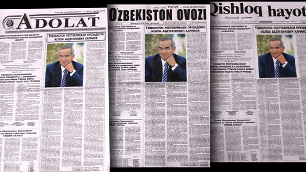 Front covers of Uzbek newspapers