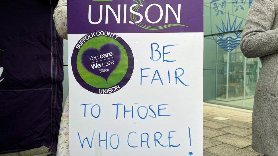 Union placard outside Suffolk County Council