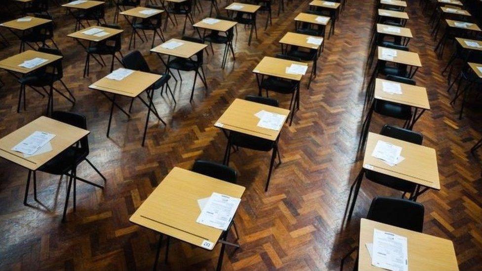 Desks in an exam hall