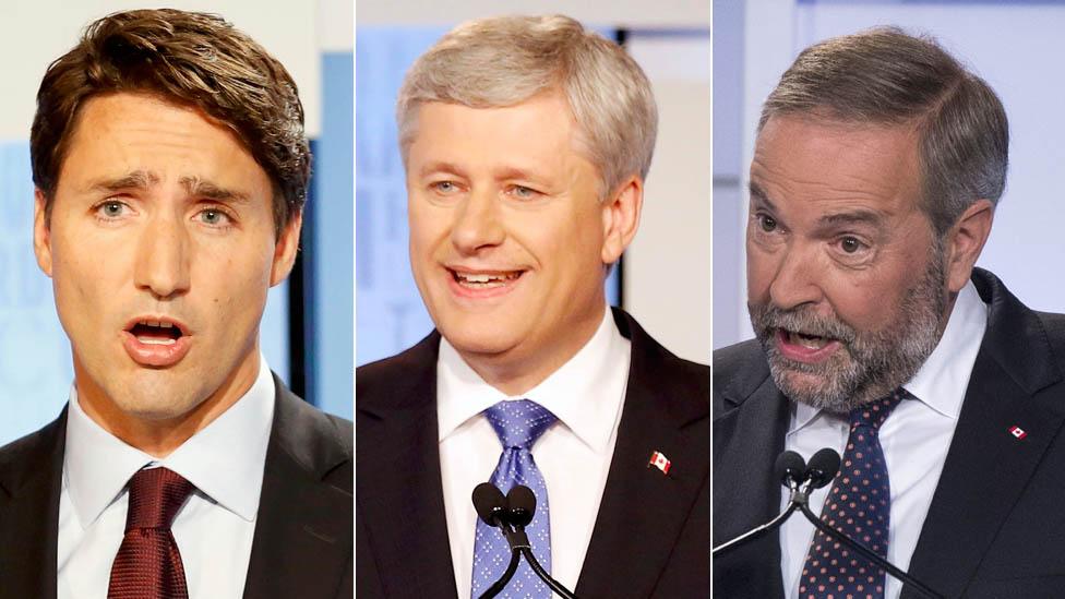 Justin Trudeau, Stephen Harper and Tom Mulcair