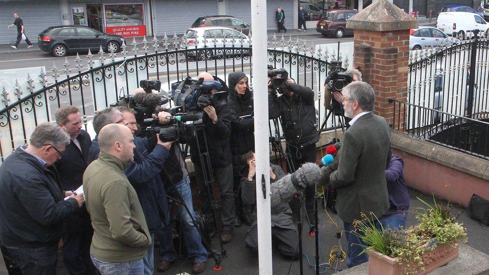 Adams apologised at a press conference outside Connolly House in Belfast