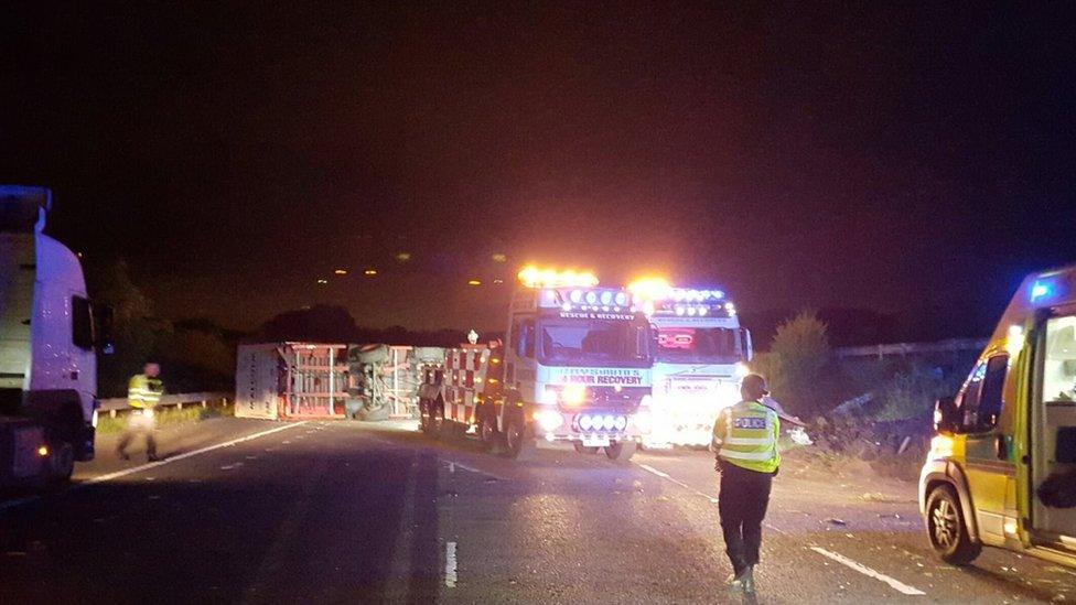 Overturned lorry