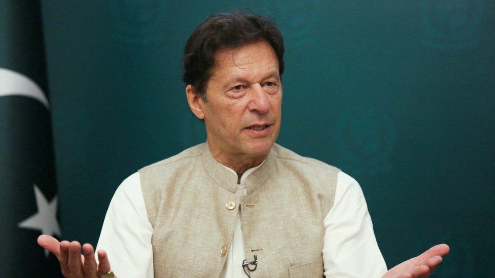 Pakistan"s Prime Minister Imran Khan gestures during an interview with Reuters in Islamabad, Pakistan, June 4, 2021.