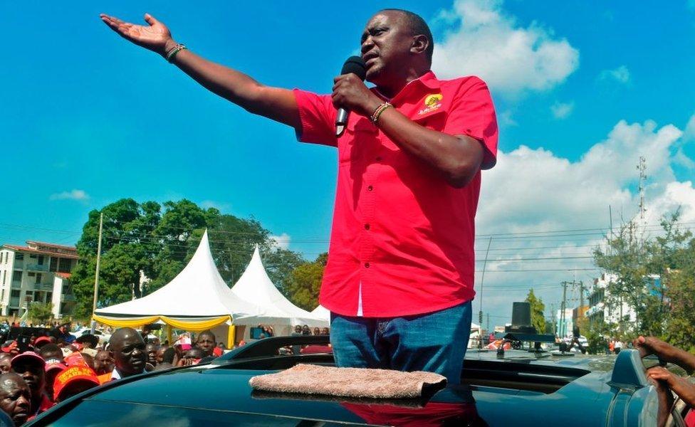 Kenya's incumbent President Uhuru Kenyatta addresses supporters