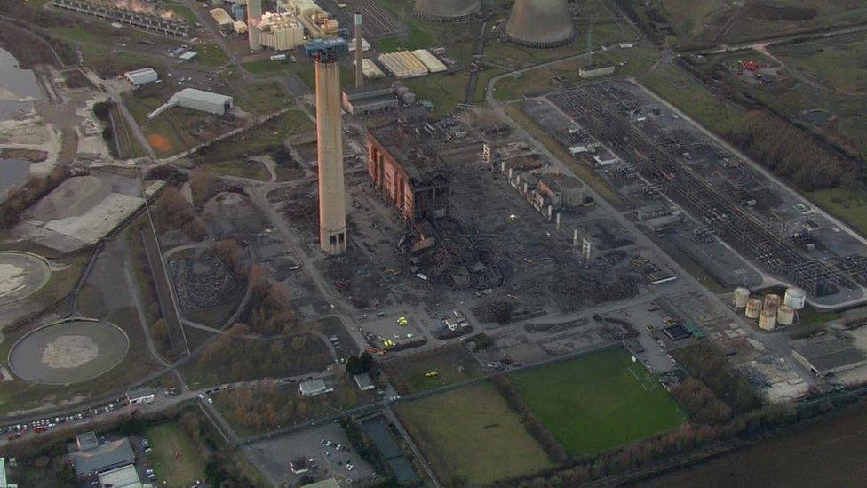 Aerial footage of incident at Didcot Power Station