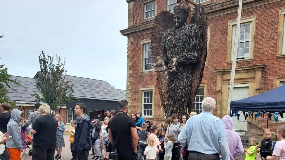 Knife Angel visitors, Redcar