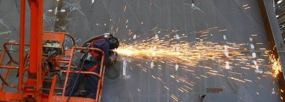 Welder working on new aircraft carrier