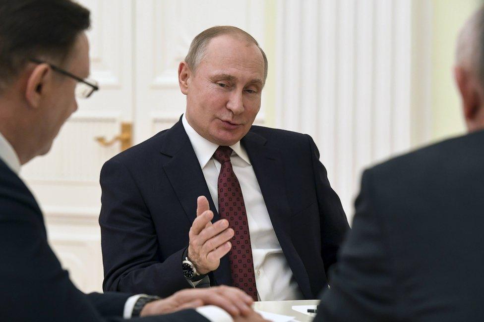 Russian President Vladimir Putin meets with co-chairs of his campaign office at the Kremlin in Moscow, Russia, 19 March 2018