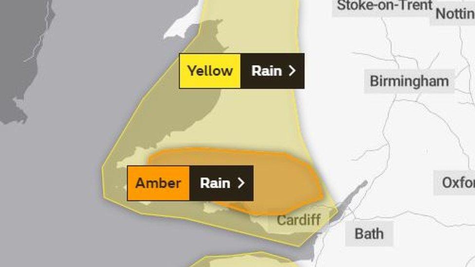 The amber warning covers parts of south east and south west Wales