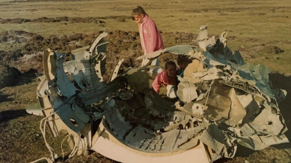 Sara Halford on the wreck on a helicopter on the Falklands Islands