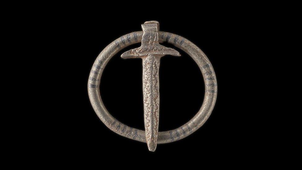 Silver medieval brooch