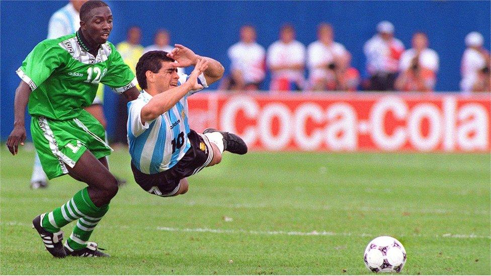 Diego Maradona against Nigeria