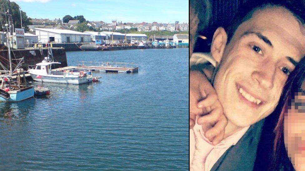 Milford Haven docks and a separate photograph of Josh Winsper