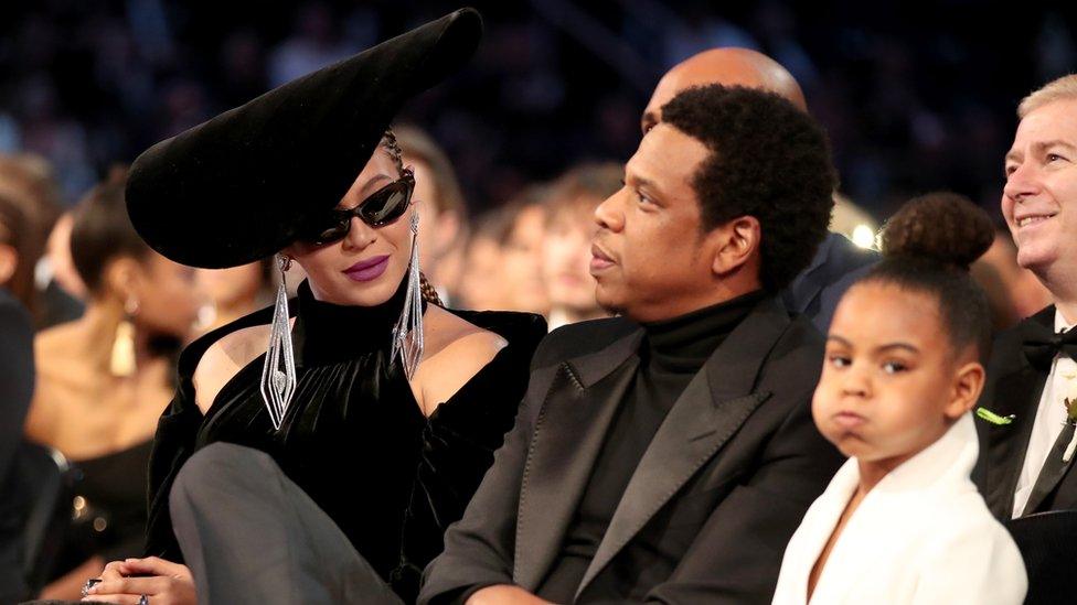 Blue Ivy with her parents at the 2018 Grammy Awards