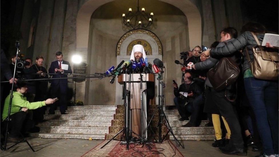 Metropolitan Hilarion, head of the external relations department of the Moscow Patriarchate at a news conference in Belarus, 15 October 2018