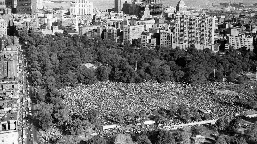 Crowds gather in Boston