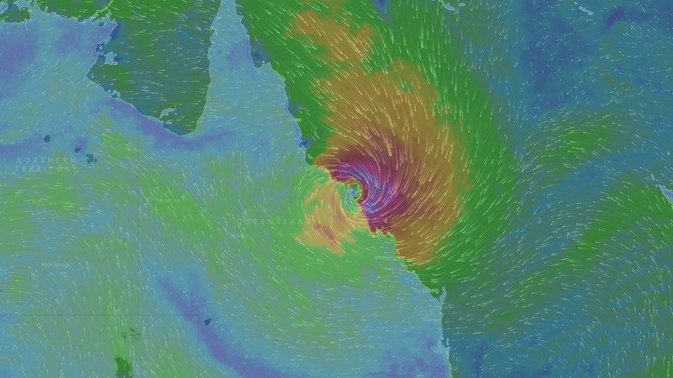 Screenshot of WindyTV sat image of Cyclone Debbie 28 March 2017