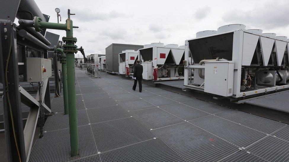 Air conditioning units on top of a building