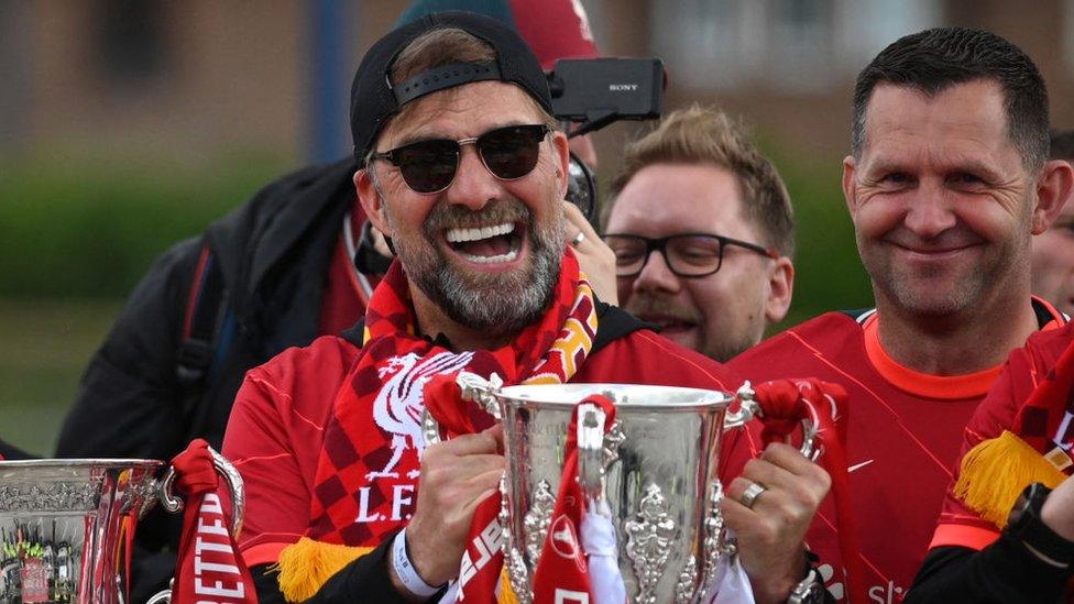 Klopp holding FA Cup trophy