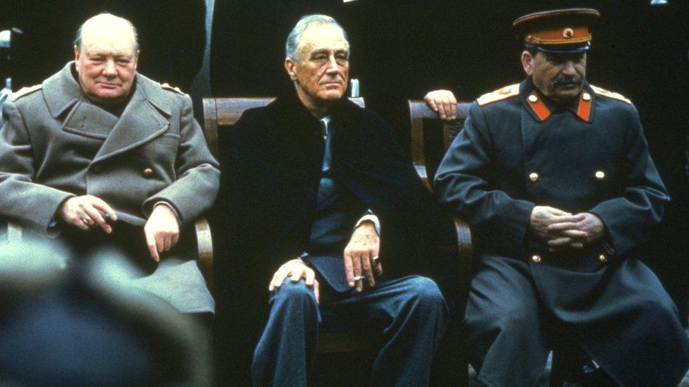 Winston Churchill, Franklin Delano Roosevelt and Joseph Stalin in 1945