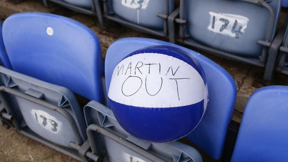 Ron Martin's name on a beach ball at Southend United