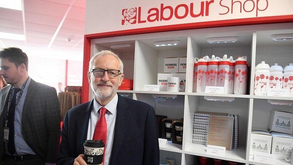 Jeremy Corbyn at end of the Labour conference stalls