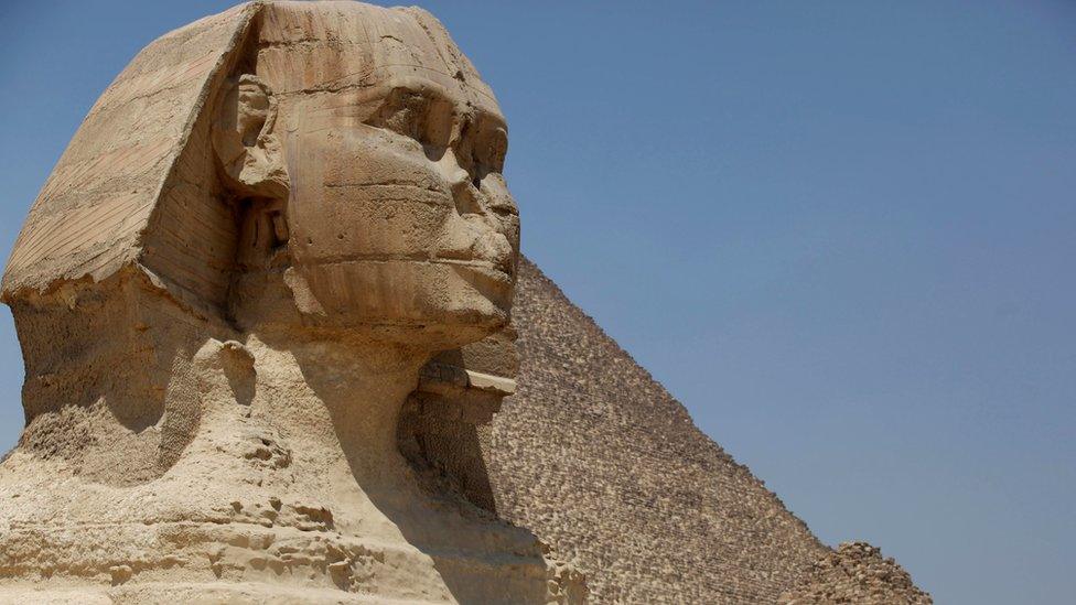 Great Sphinx at the historical site of the Giza Pyramids, near Cairo