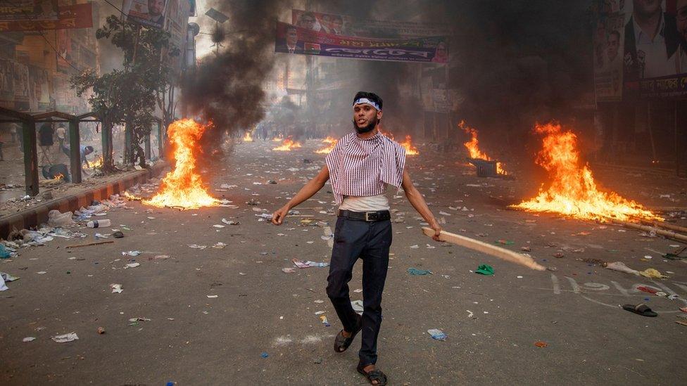 A Bangladesh Nationalist Party supporter participates in a protest demanding the resignation of Prime Minister Sheikh Hasina in Dhaka, Bangladesh, 28 October 2023.