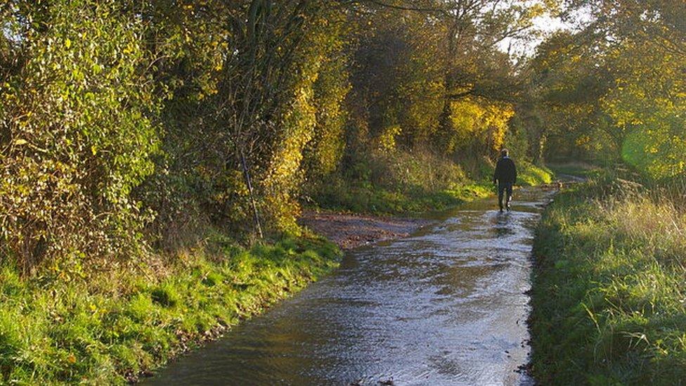 Tiggins Lane, Kelsale, after heavy rain