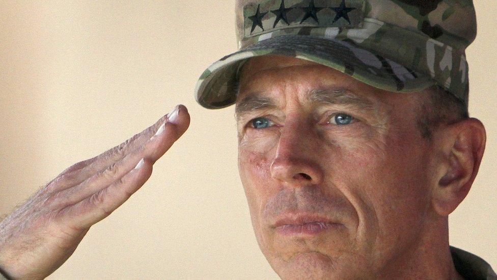 In this July 18, 2011 file photo, Gen. David Petraeus salutes during a changing of command ceremony in Kabul, Afghanistan