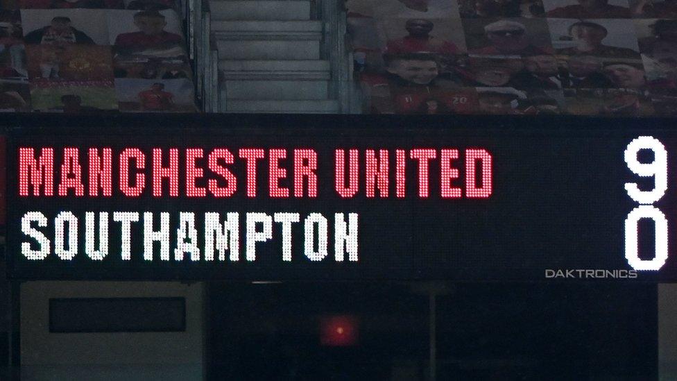 Manchester United scoredboard showing 9-nil